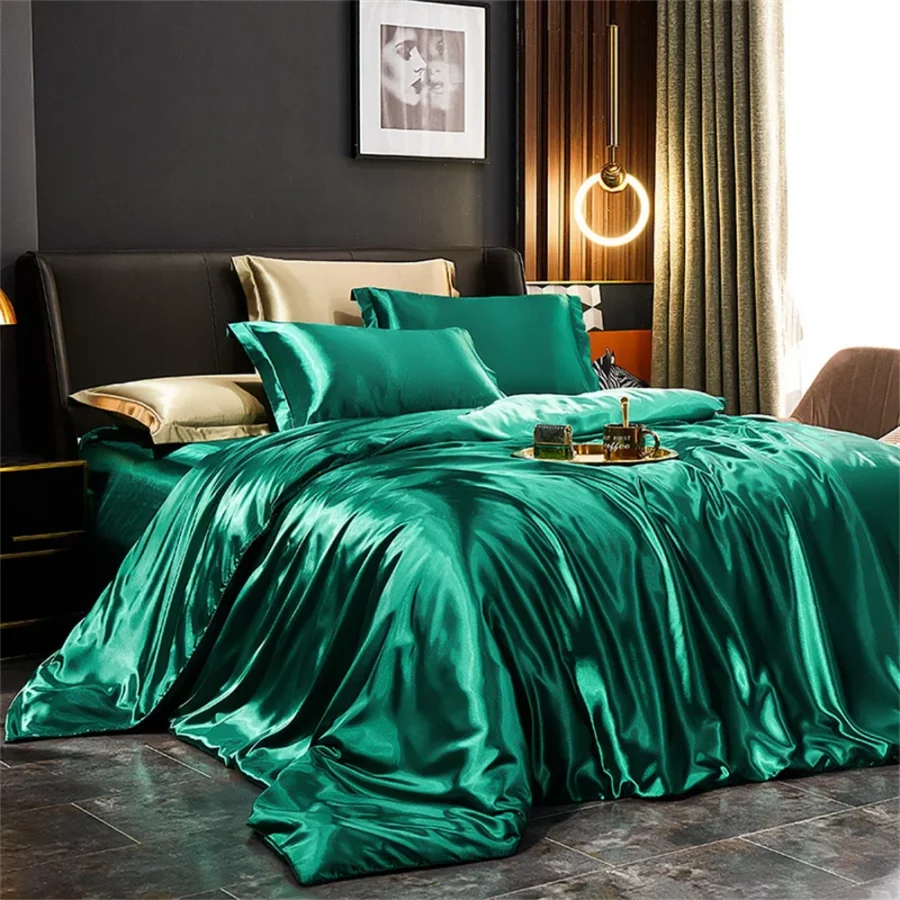 Juego de cama de seda maciza con funda nórdica, sábanas, fundas de almohada, Sábana doble individual de satén de lujo, tamaño King Queen - AliExpress 15 - Imagen 4