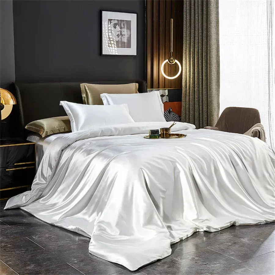 Juego de cama de seda maciza con funda nórdica, sábanas, fundas de almohada, Sábana doble individual de satén de lujo, tamaño King Queen - AliExpress 15 - Imagen 5