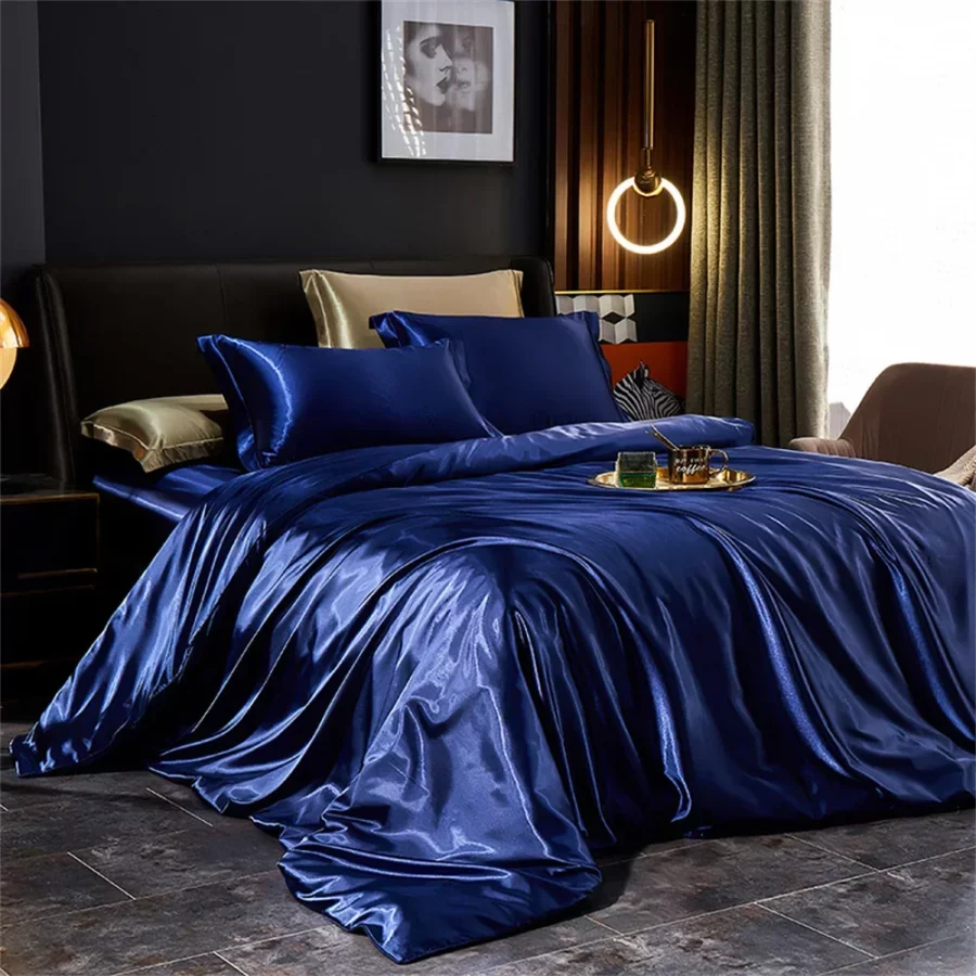 Juego de cama de seda maciza con funda nórdica, sábanas, fundas de almohada, Sábana doble individual de satén de lujo, tamaño King Queen - AliExpress 15 - Imagen 6